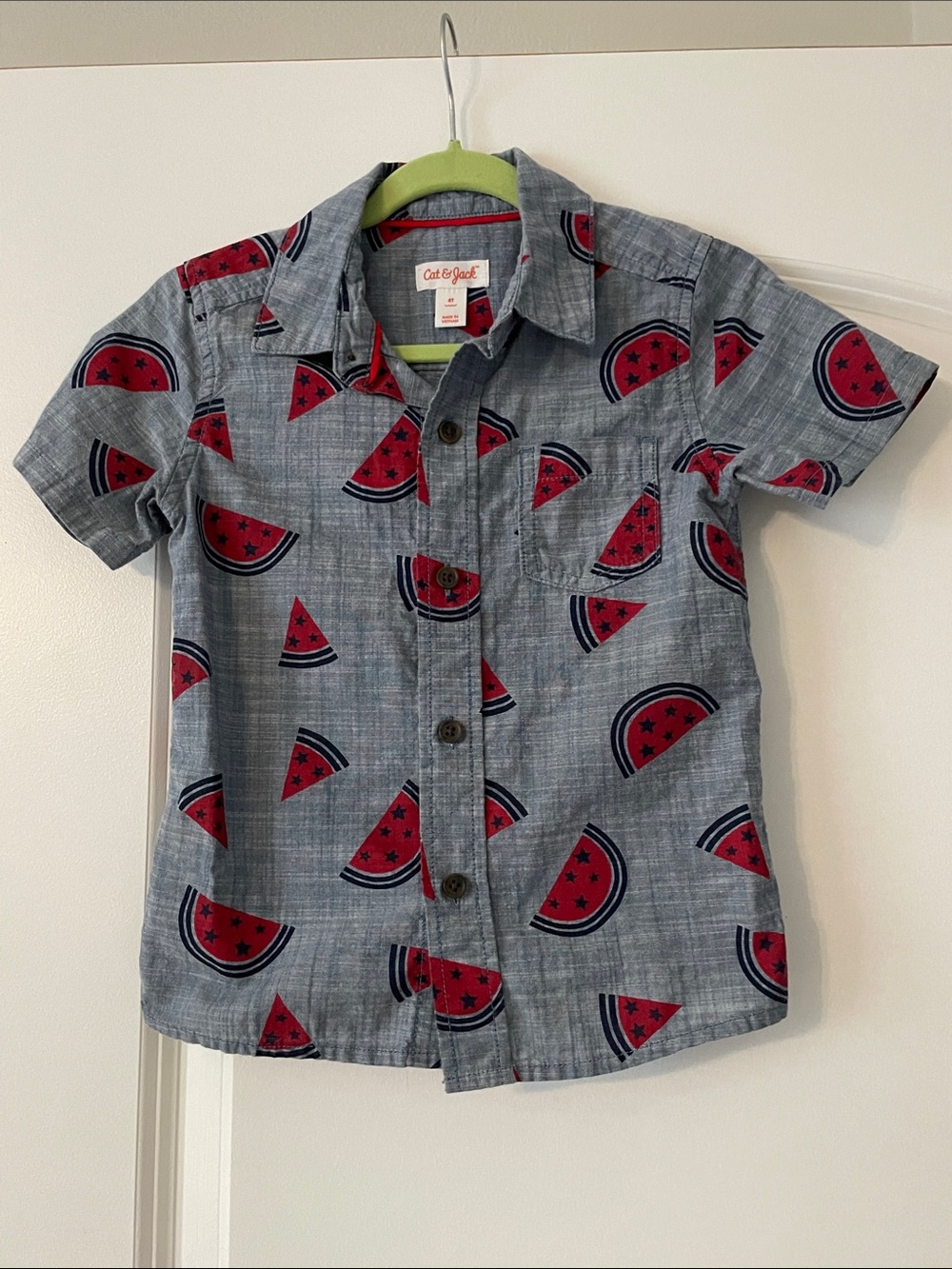 Cat & Jack Blue Short-Sleeve Button-Up Shirt with Red Watermelon Print